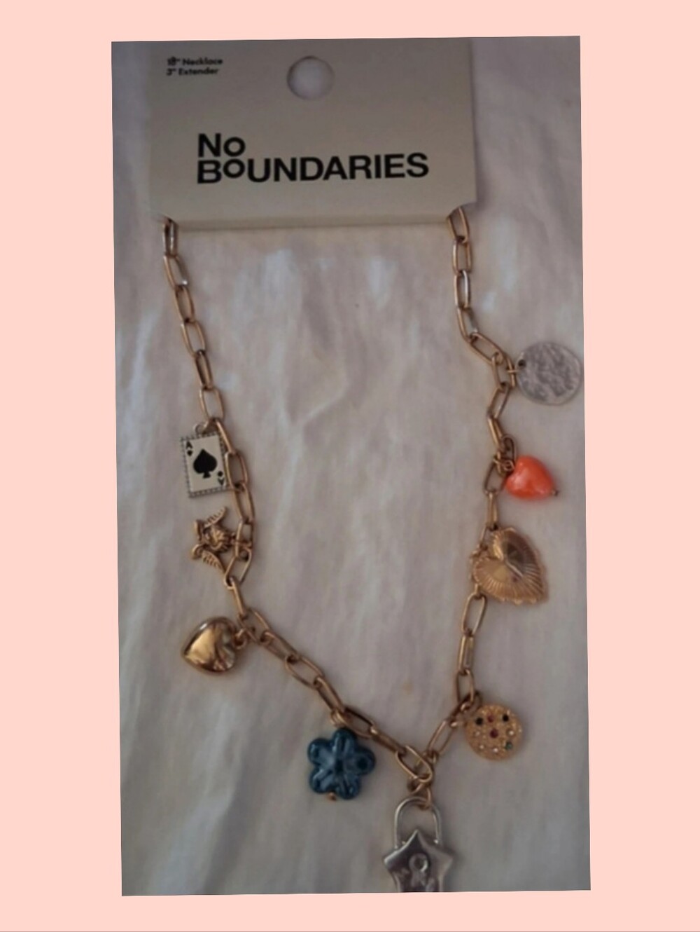 No Boundaries Gold-Tone Charm Necklace with Blue and Coral Accents